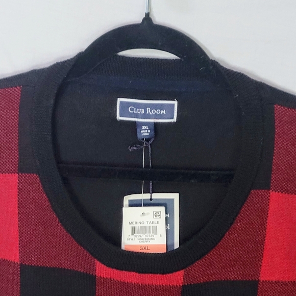 Club Room Mens 3XL Crew Neck Merino Wool Blend Plaid Sweater NWT - Picture 3 of 10